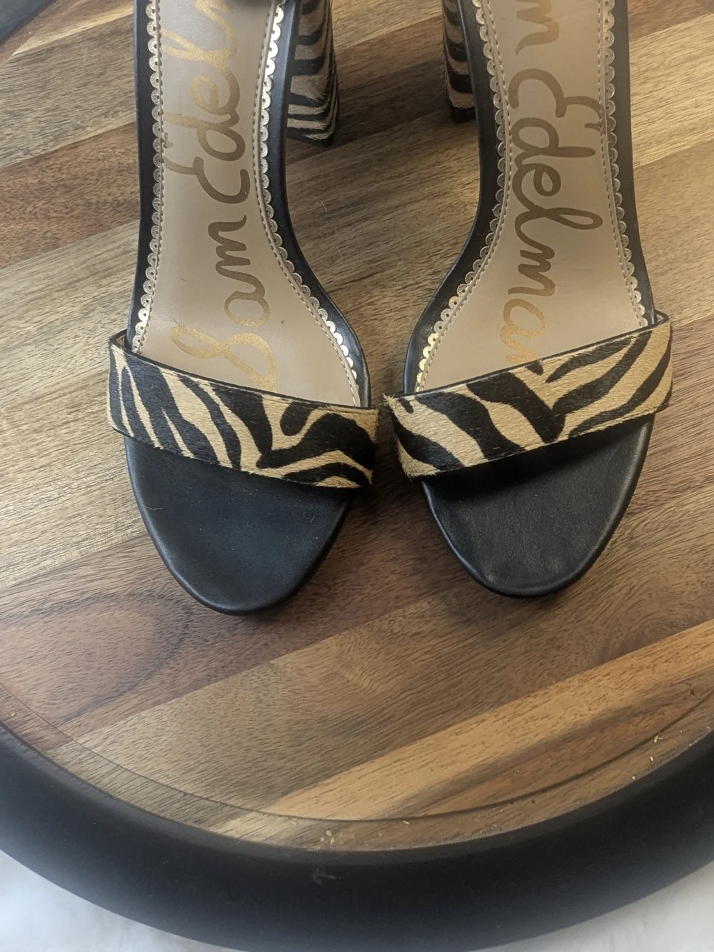 Sam Edelman Zebra Print Calf Hair Ankle Strap Block Heel Sandals Size 9.5 - Picture 3 of 10